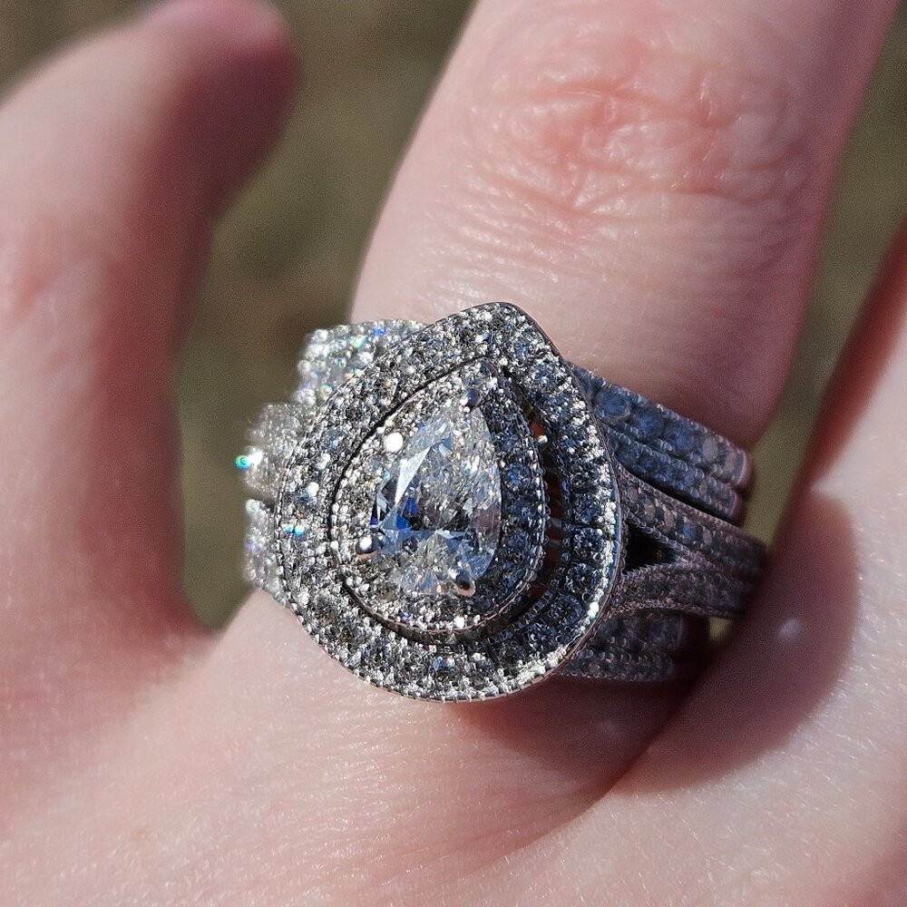 14K White Gold 2.51TCW Pear Cut Diamond Engagement Wedding Ring Set Size 7